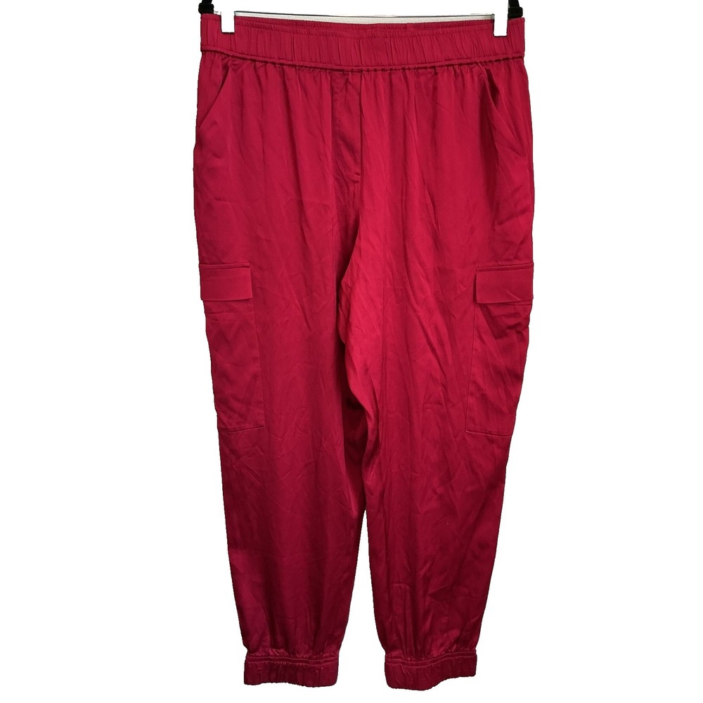NWT Robert Graham Cranberry Satin Cargo Jogger Pants Elastic Waist Size XL $278